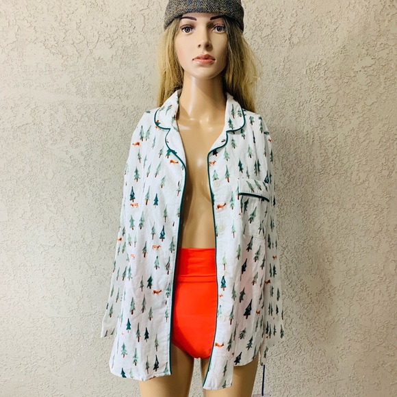 NWT Sleep Sense Christmas Trees Print Portuguese Flannel Sleep Top Size S - Picture 7 of 13